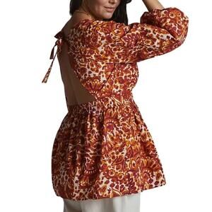 Anthropologie Love the Label Floral Tie-Back Blouse Pink Orange Women XL